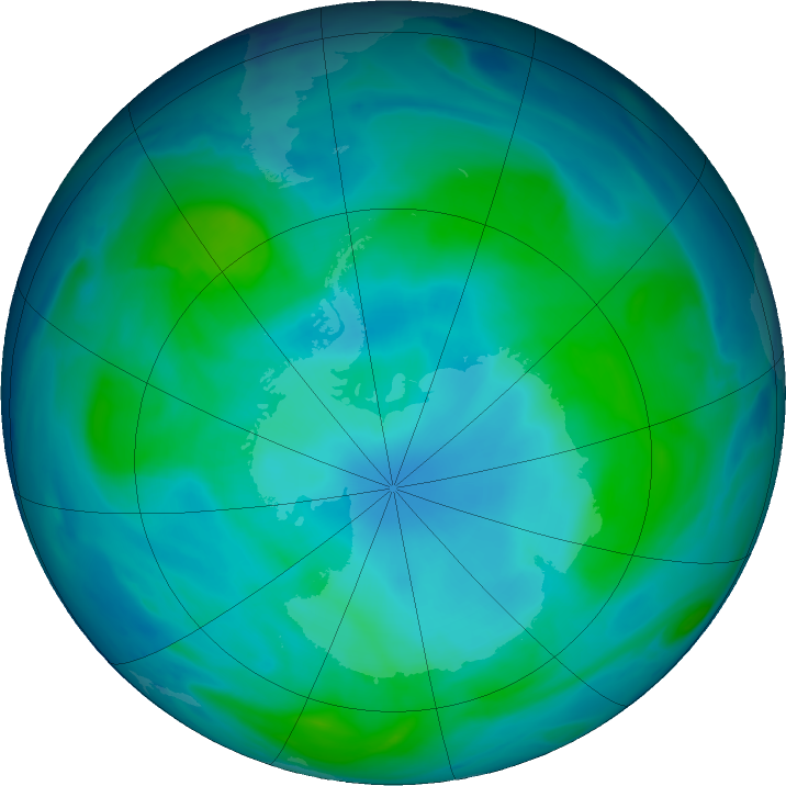 Antarctic ozone map for 15 February 2018